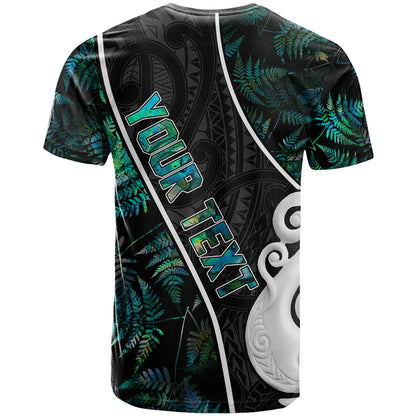 Personalised New Zealand T-Shirt Paua Shell Maori Manaia with Silver Ferns Graphic Tee