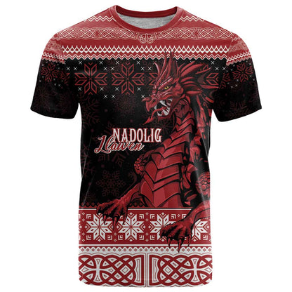 Christmas Wales Celtic T-Shirt Welsh Dragon Nadolig Llawen Graphic Tee