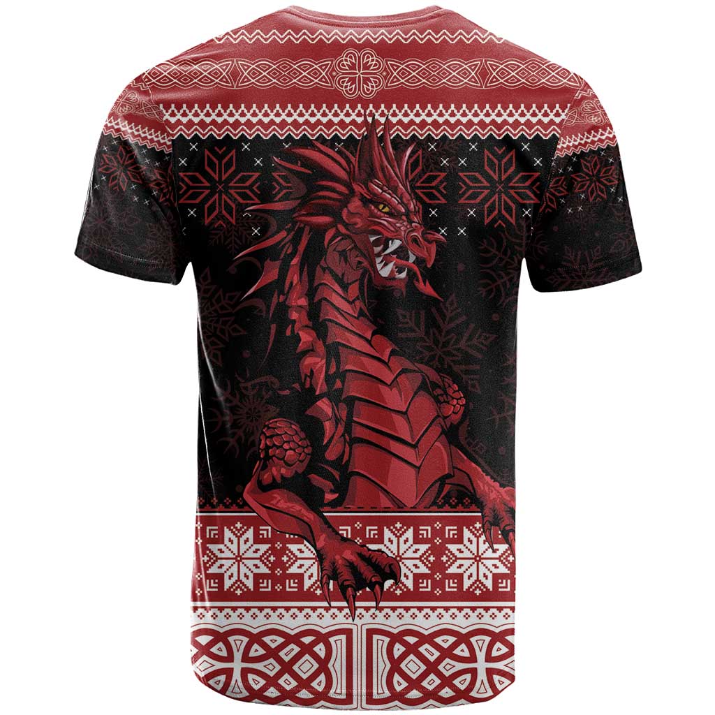 Christmas Wales Celtic T-Shirt Welsh Dragon Nadolig Llawen Graphic Tee