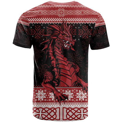 Christmas Wales Celtic T-Shirt Welsh Dragon Nadolig Llawen Graphic Tee
