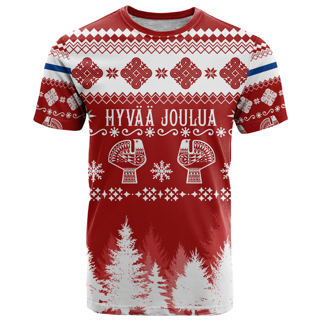 Finland Christmas Hannunvaakuna Tattoo T-Shirt Hyvaa Joulua - Red Graphic Tee