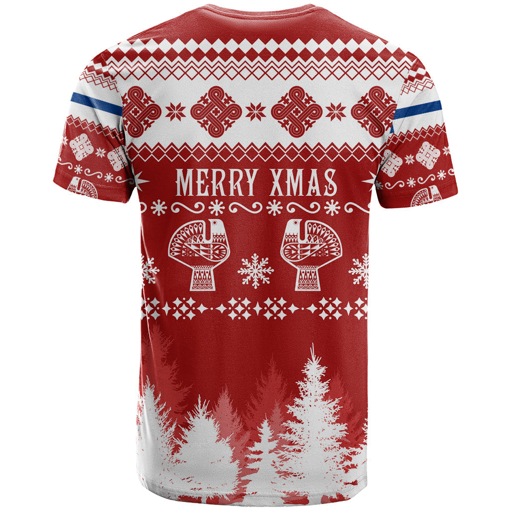 Finland Christmas Hannunvaakuna Tattoo T-Shirt Hyvaa Joulua - Red Graphic Tee
