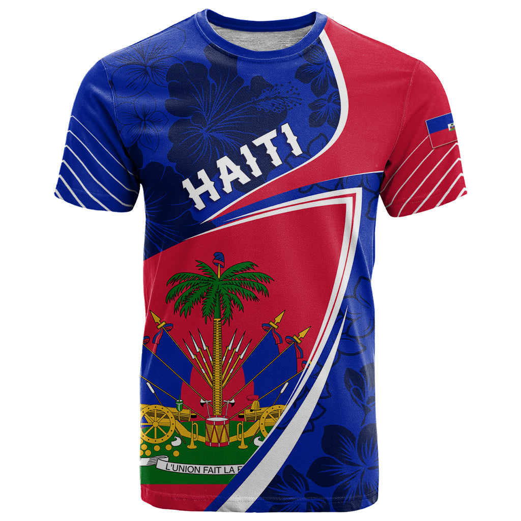 Personalised Haiti Independence Anniversary T-Shirt Mix Hibiscus - Flag Color Graphic Tee