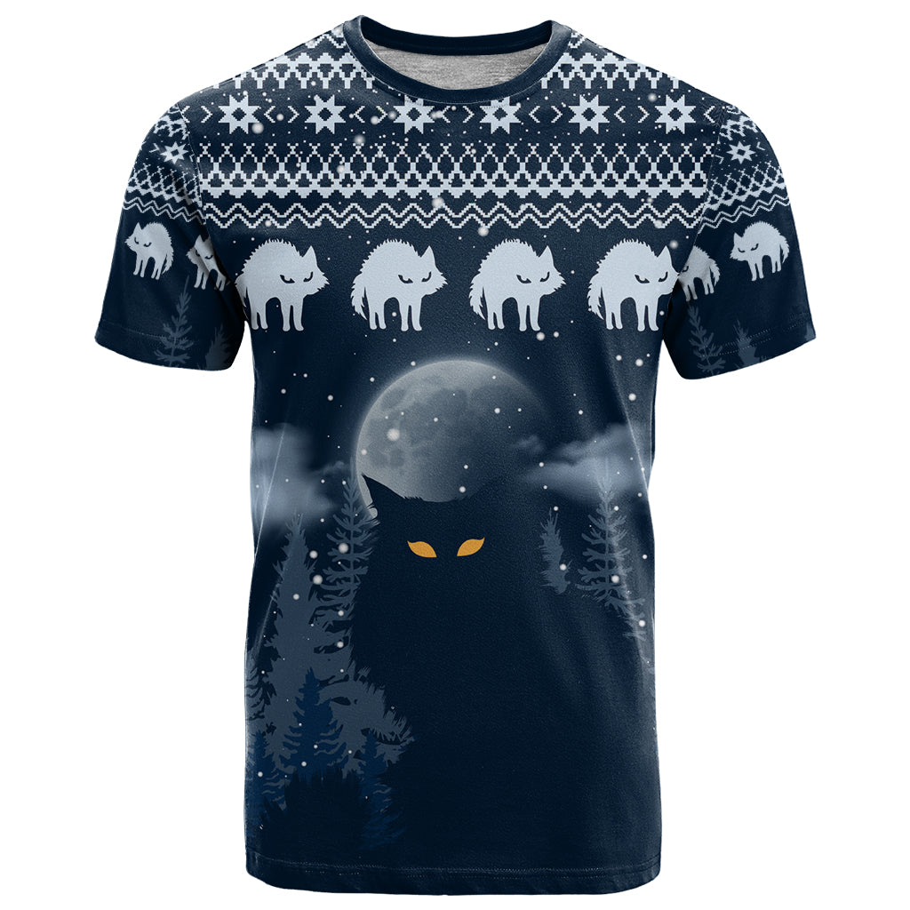 Yule Cat Christmas T-Shirt Jolakotturinn Snowy Night Graphic Tee