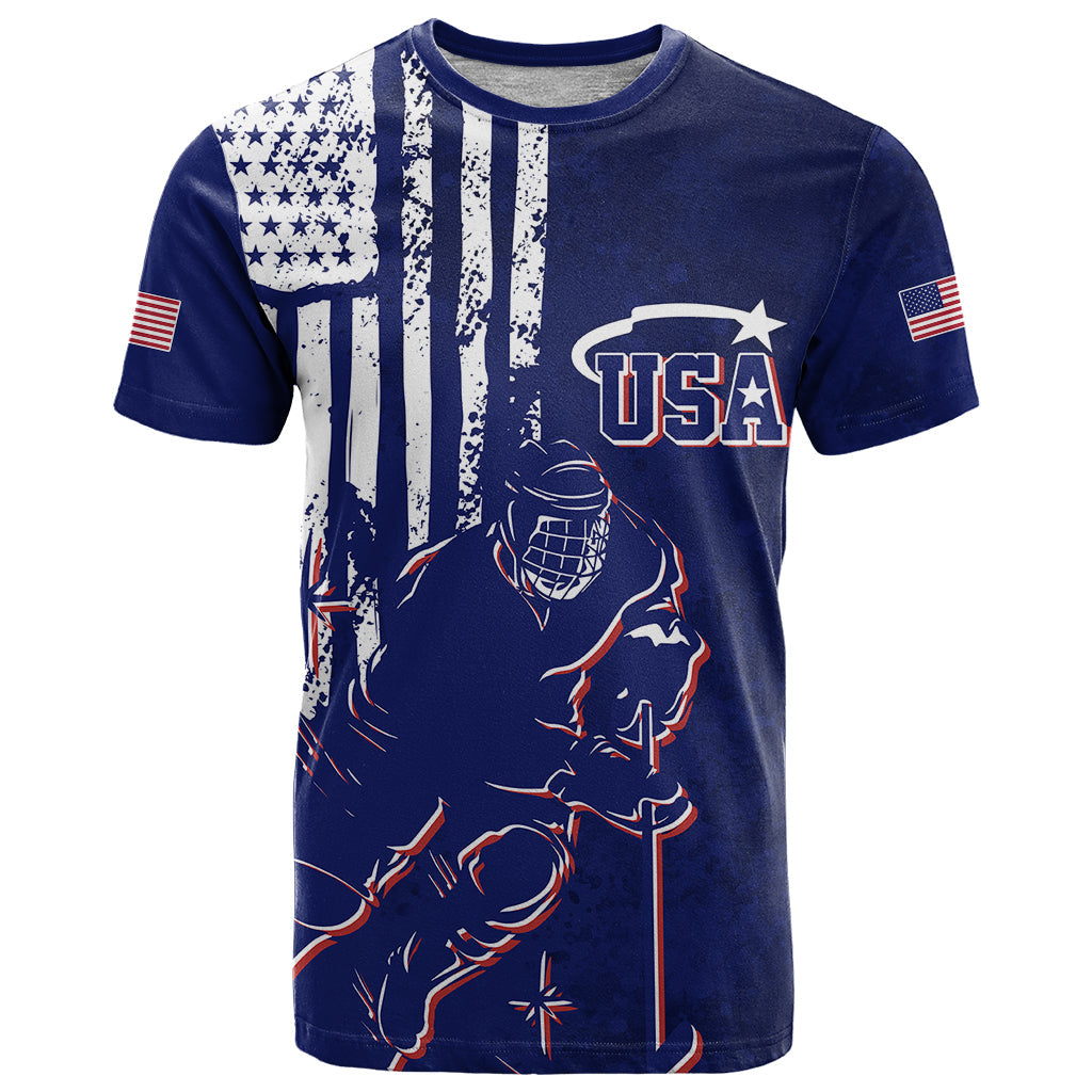 Personalised USA Ice Hockey T-Shirt Flag Grunge Style Graphic Tee
