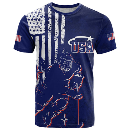 Personalised USA Ice Hockey T-Shirt Flag Grunge Style Graphic Tee