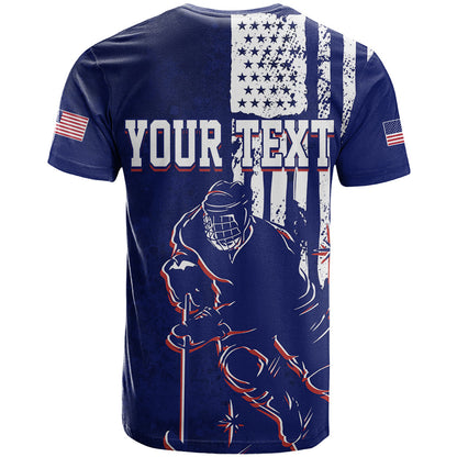 Personalised USA Ice Hockey T-Shirt Flag Grunge Style Graphic Tee