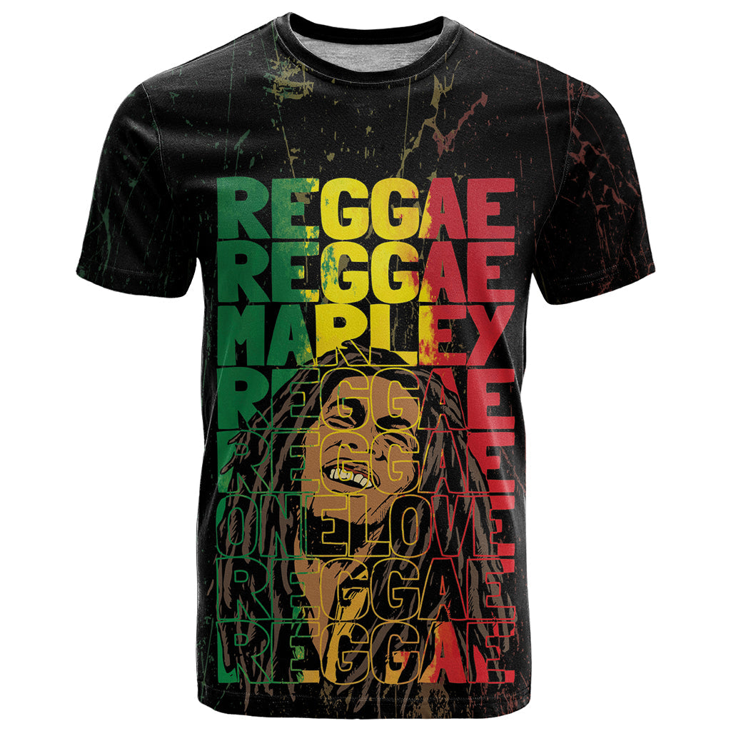 Reggae King Marley T-Shirt Typeset Grunge Style Graphic Tee