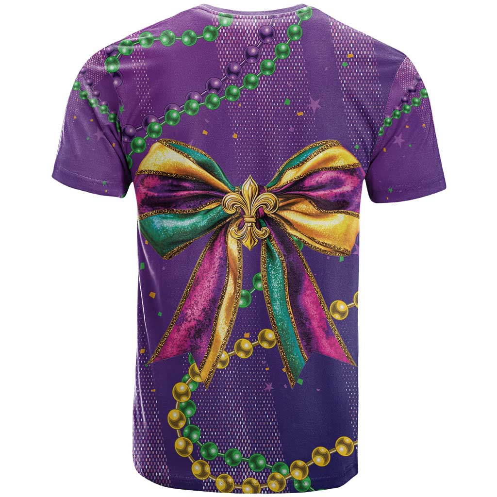Mardi Gras T-Shirt Coquette Bow Glitter Motifs Graphic Tee
