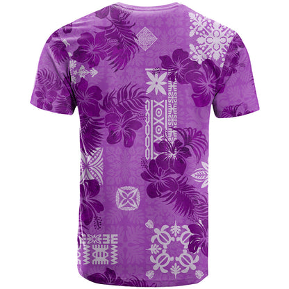 Hawaii Tapa T-Shirt Hibiscus Mix Hawaiian Quilt Patches - Violet Graphic Tee