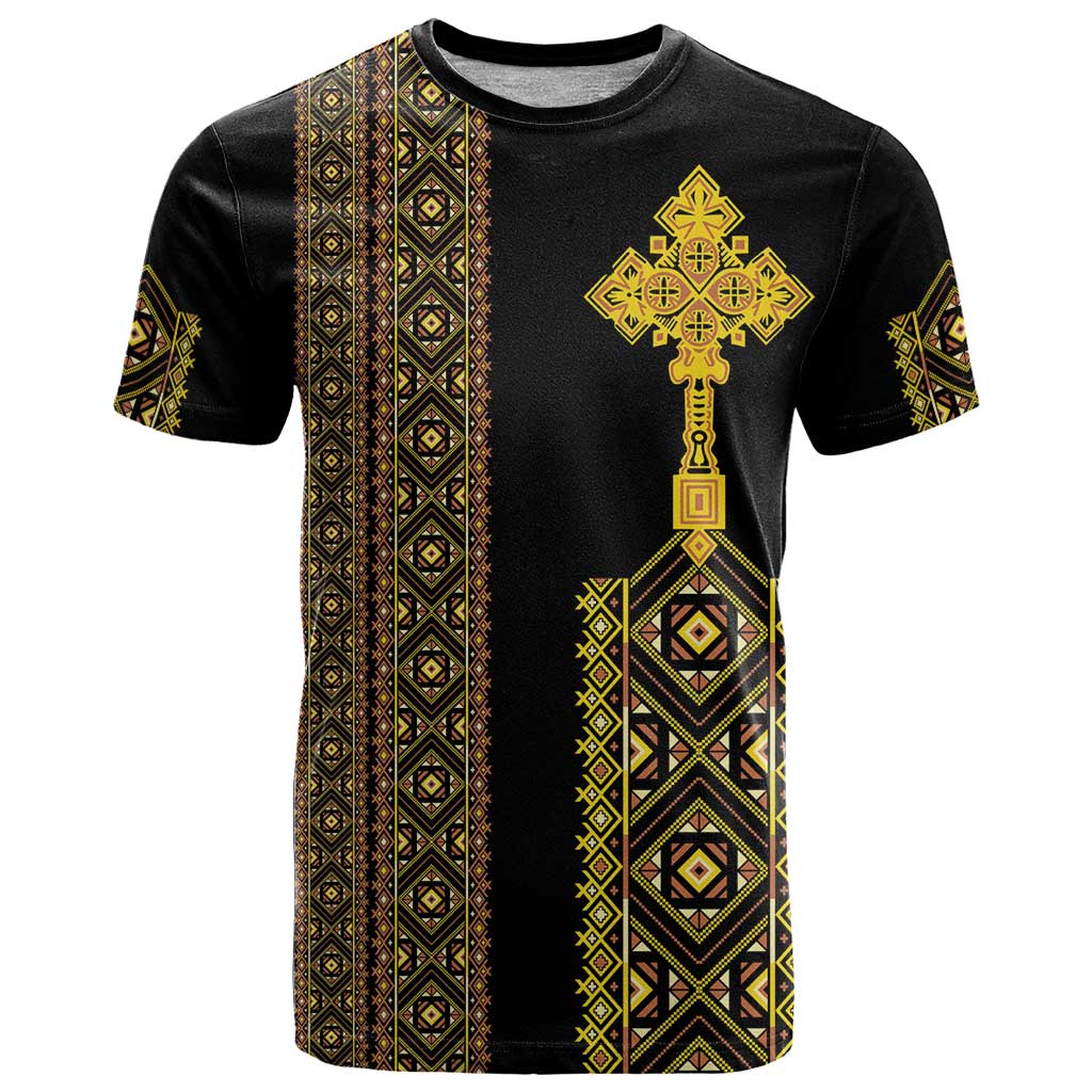 Habesha Motifs Ethiopia T-Shirt Tilet Black Gold Graphic Tee