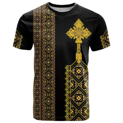 Habesha Motifs Ethiopia T-Shirt Tilet Black Gold Graphic Tee