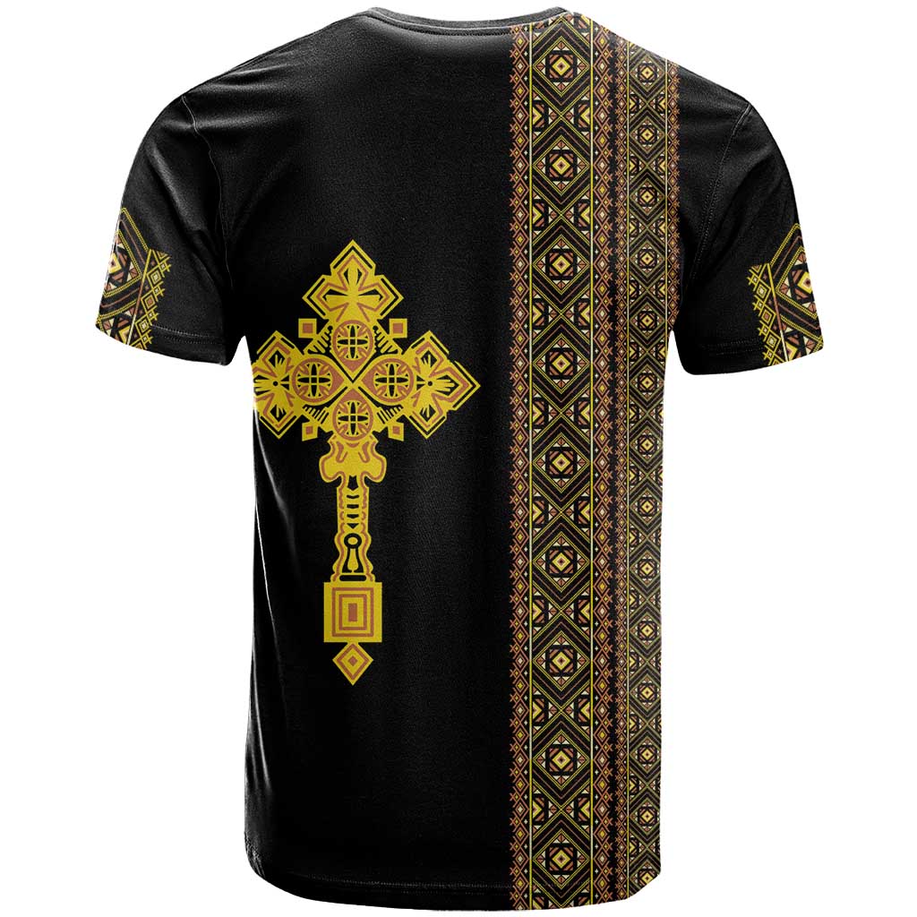 Habesha Motifs Ethiopia T-Shirt Tilet Black Gold Graphic Tee