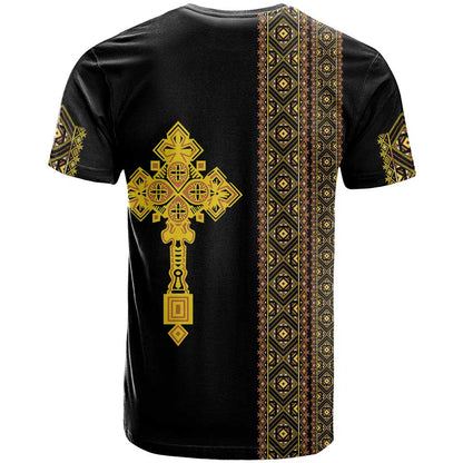 Habesha Motifs Ethiopia T-Shirt Tilet Black Gold Graphic Tee