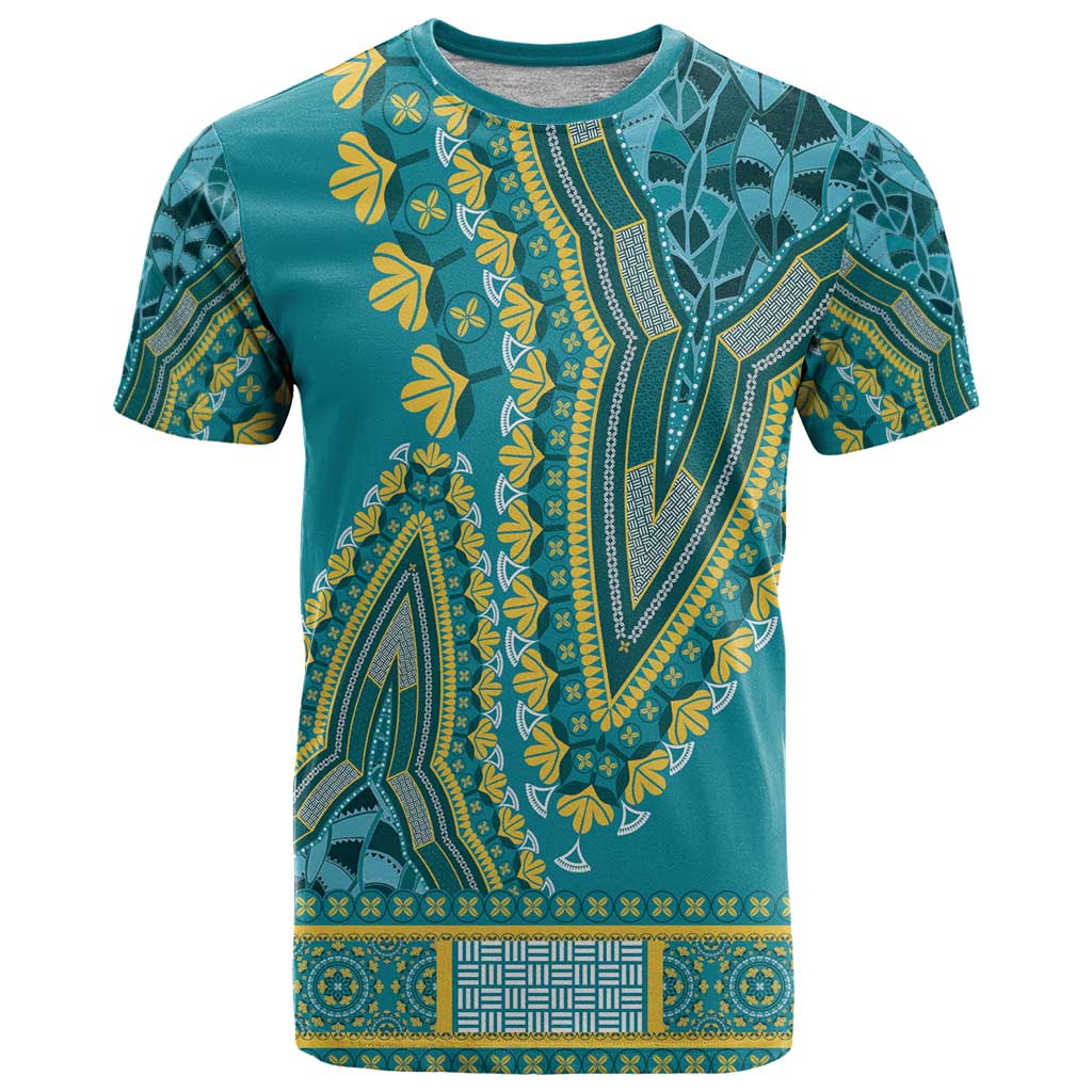 African Dashiki T-Shirt Luxury Teal Graphic Tee