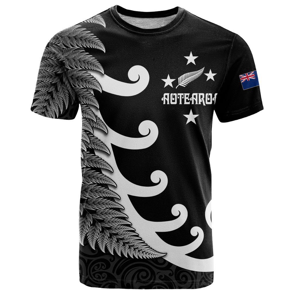 Personalised New Zealand Rugby T-Shirt Aotearoa Silver Fern Koru Maori Style Graphic Tee