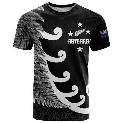 Personalised New Zealand Rugby T-Shirt Aotearoa Silver Fern Koru Maori Style Graphic Tee