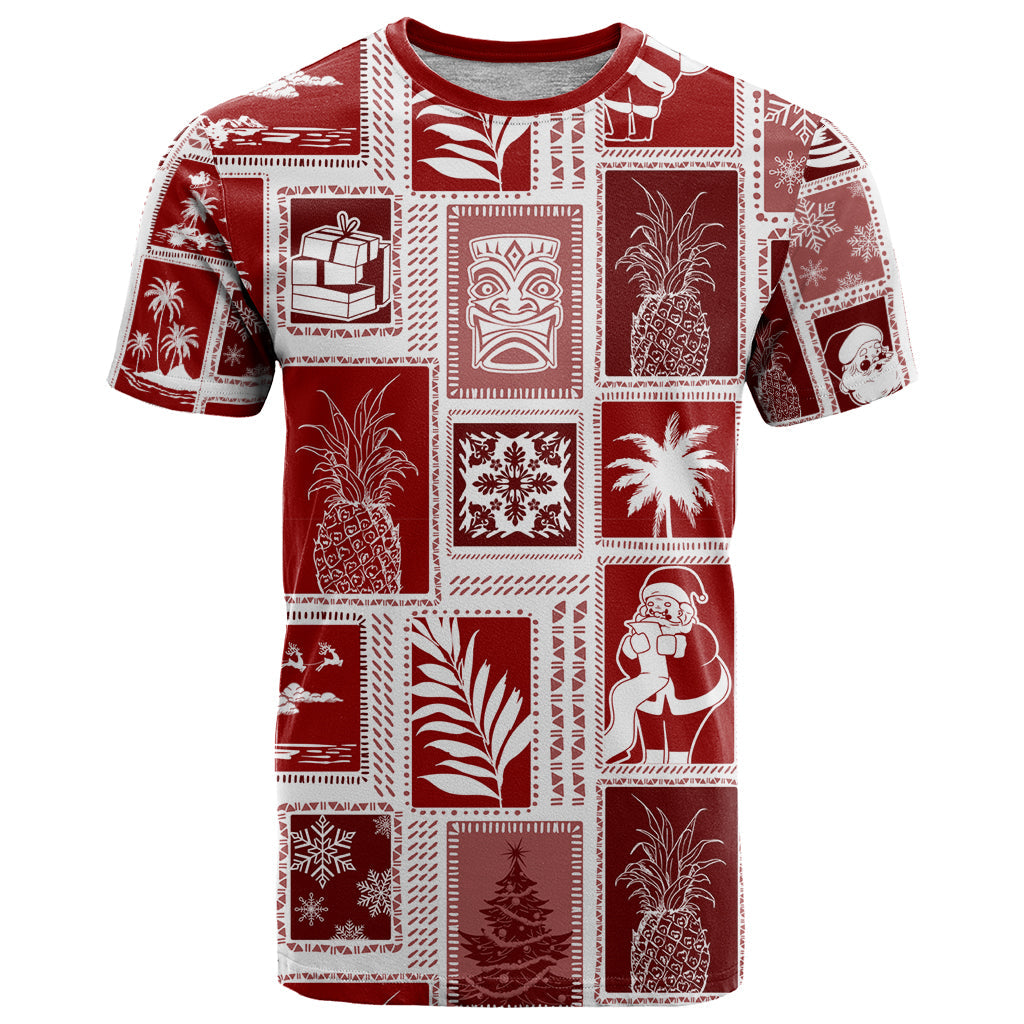 Hawaii Christmas Retro Patchwork T-Shirt Red Graphic Tee
