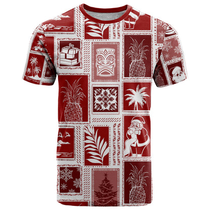 Hawaii Christmas Retro Patchwork T-Shirt Red Graphic Tee