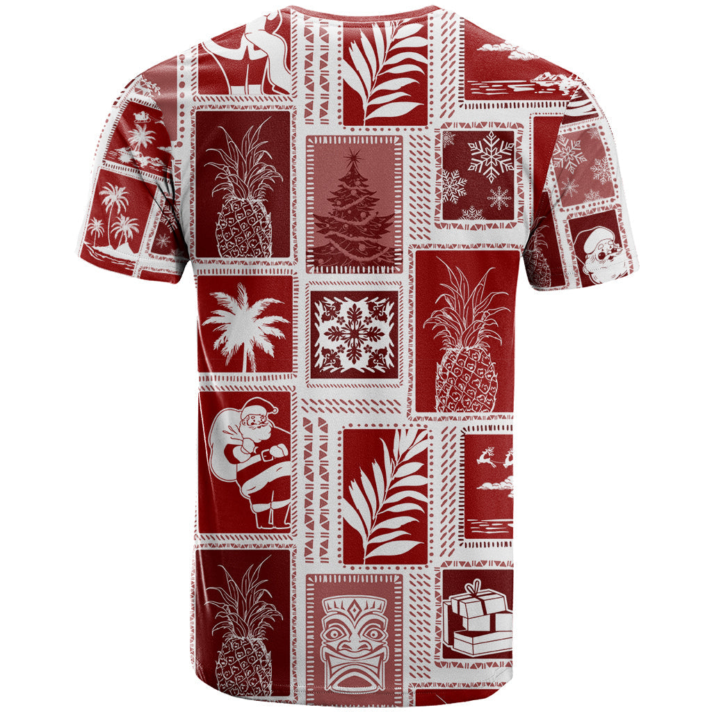 Hawaii Christmas Retro Patchwork T-Shirt Red Graphic Tee