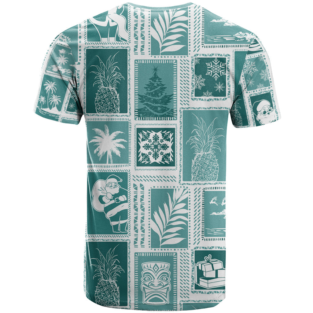 Hawaii Christmas Retro Patchwork T-Shirt Teal Graphic Tee