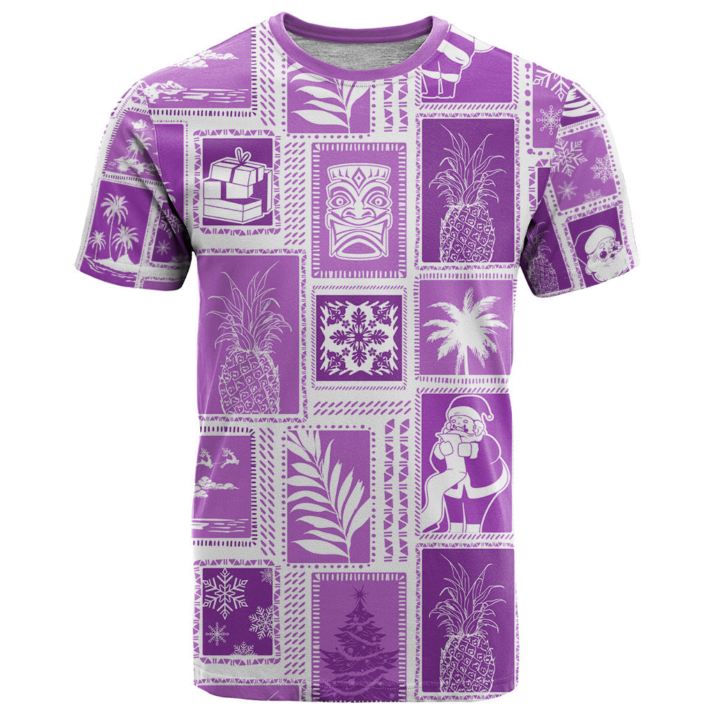 Hawaii Christmas Retro Patchwork T-Shirt Violet Graphic Tee