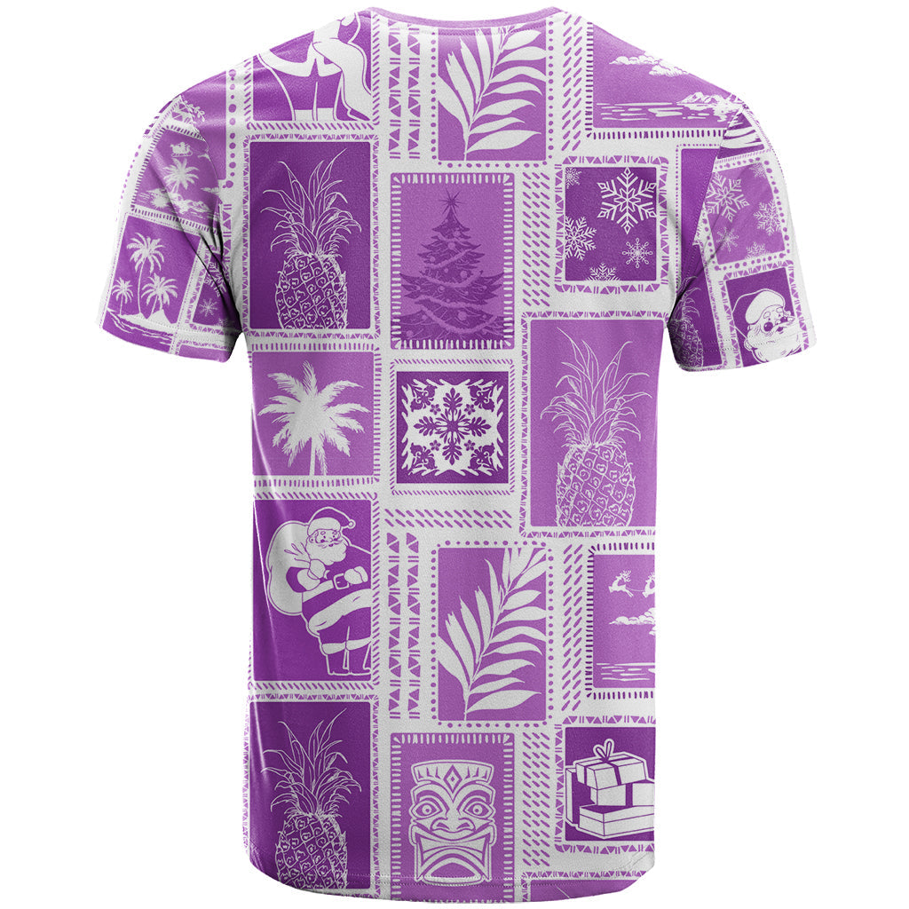 Hawaii Christmas Retro Patchwork T-Shirt Violet Graphic Tee