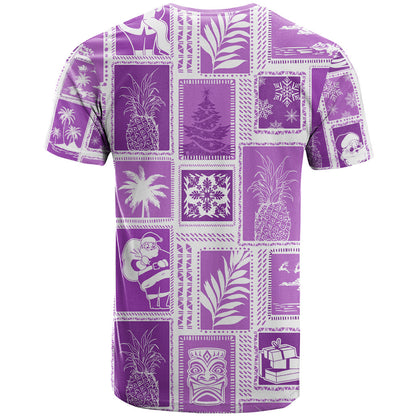 Hawaii Christmas Retro Patchwork T-Shirt Violet Graphic Tee
