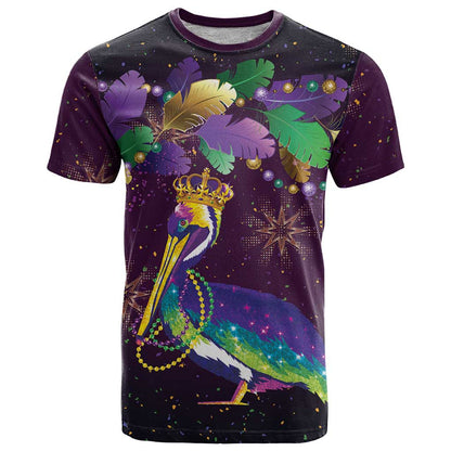 Faux Glitter Funny Mardi Gras Pelican T-Shirt Party Vibes Graphic Tee