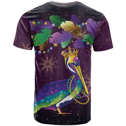 Faux Glitter Funny Mardi Gras Pelican T-Shirt Party Vibes Graphic Tee