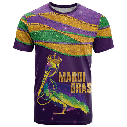Faux Glitter Mardi Gras Pelican T-Shirt Graphic Tee