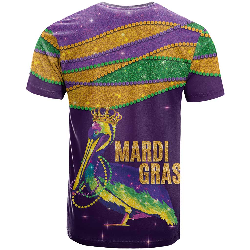 Faux Glitter Mardi Gras Pelican T-Shirt Graphic Tee