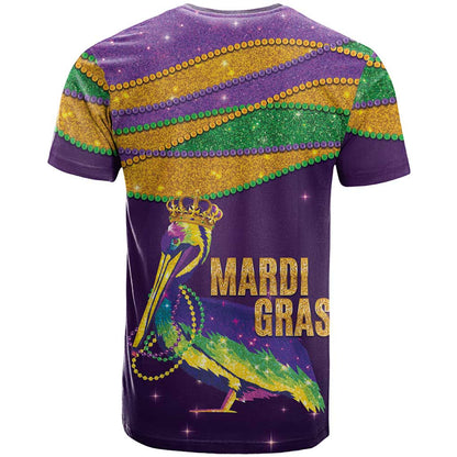 Faux Glitter Mardi Gras Pelican T-Shirt Graphic Tee