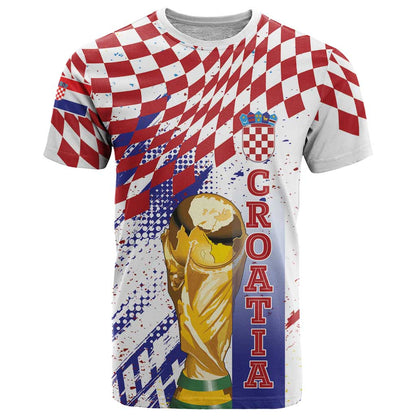 Croatia Football Custom WC2026 White T-Shirt Hrvatska Grunge Checkerboard Graphic Tee