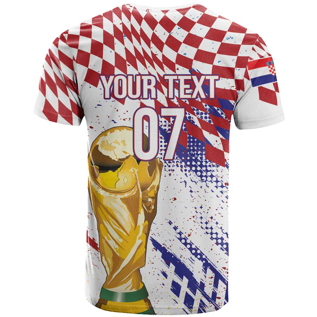 Croatia Football Custom WC2026 White T-Shirt Hrvatska Grunge Checkerboard Graphic Tee