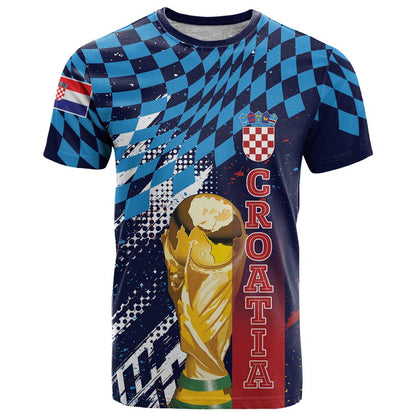 Croatia Football Custom WC2026 Blue T-Shirt Hrvatska Grunge Checkerboard Graphic Tee