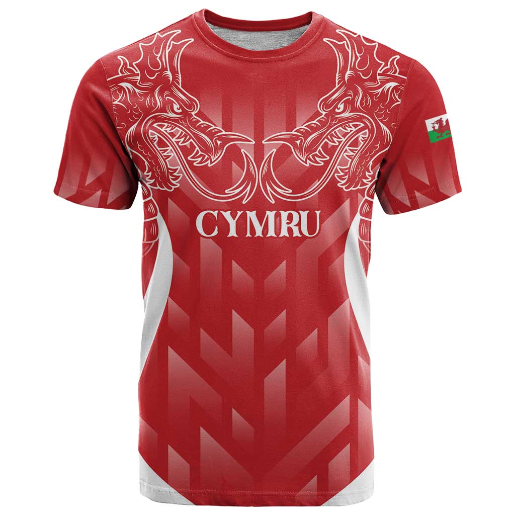 Wales Rugby Personalised T-Shirt Heraldic Dragon Basic Red Graphic Tee