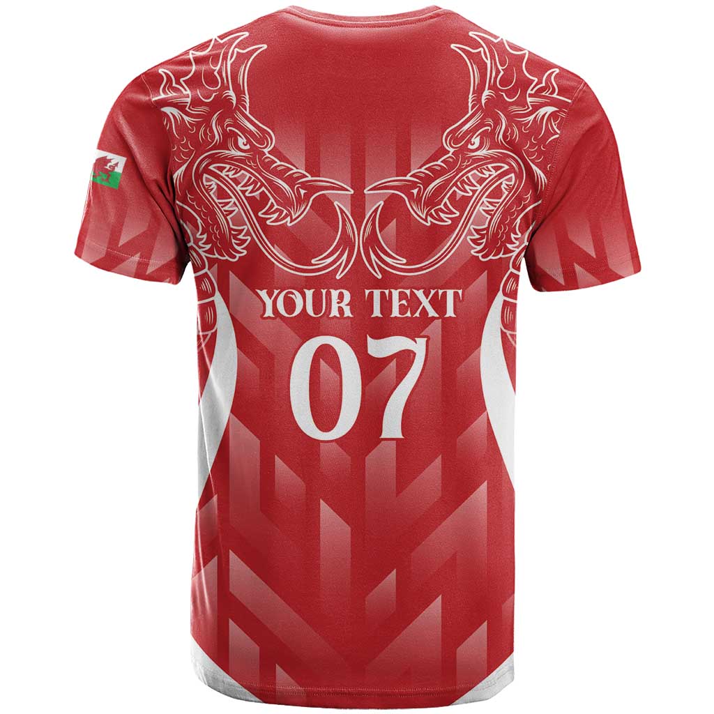 Wales Rugby Personalised T-Shirt Heraldic Dragon Basic Red Graphic Tee