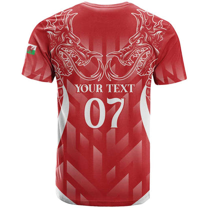 Wales Rugby Personalised T-Shirt Heraldic Dragon Basic Red Graphic Tee
