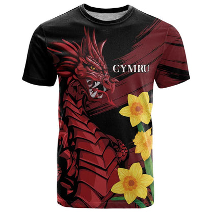 Wales Cymru Am Byth T-Shirt Dragon & Daffodil Graphic Tee