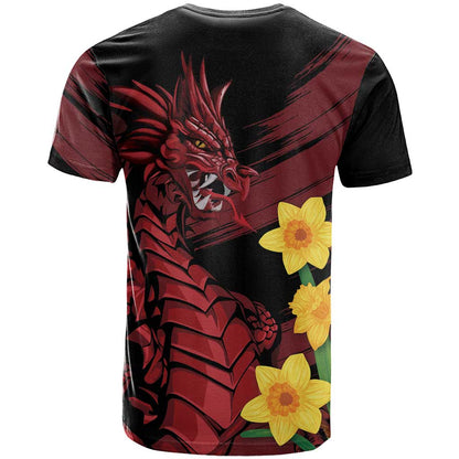 Wales Cymru Am Byth T-Shirt Dragon & Daffodil Graphic Tee