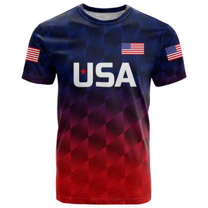 Custom United States National Cricket T-Shirt Team USA Cricket Gradient Navy Red Graphic Tee