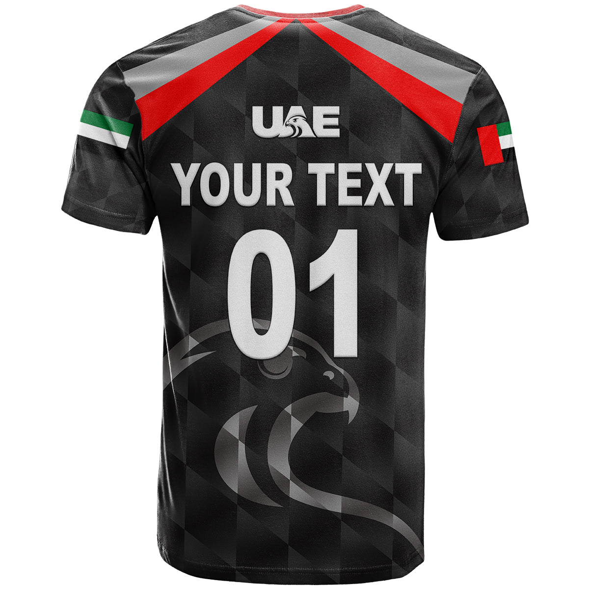 Custom United Arab Emirates UAE Cricket T-Shirt Falcon Special Black Graphic Tee