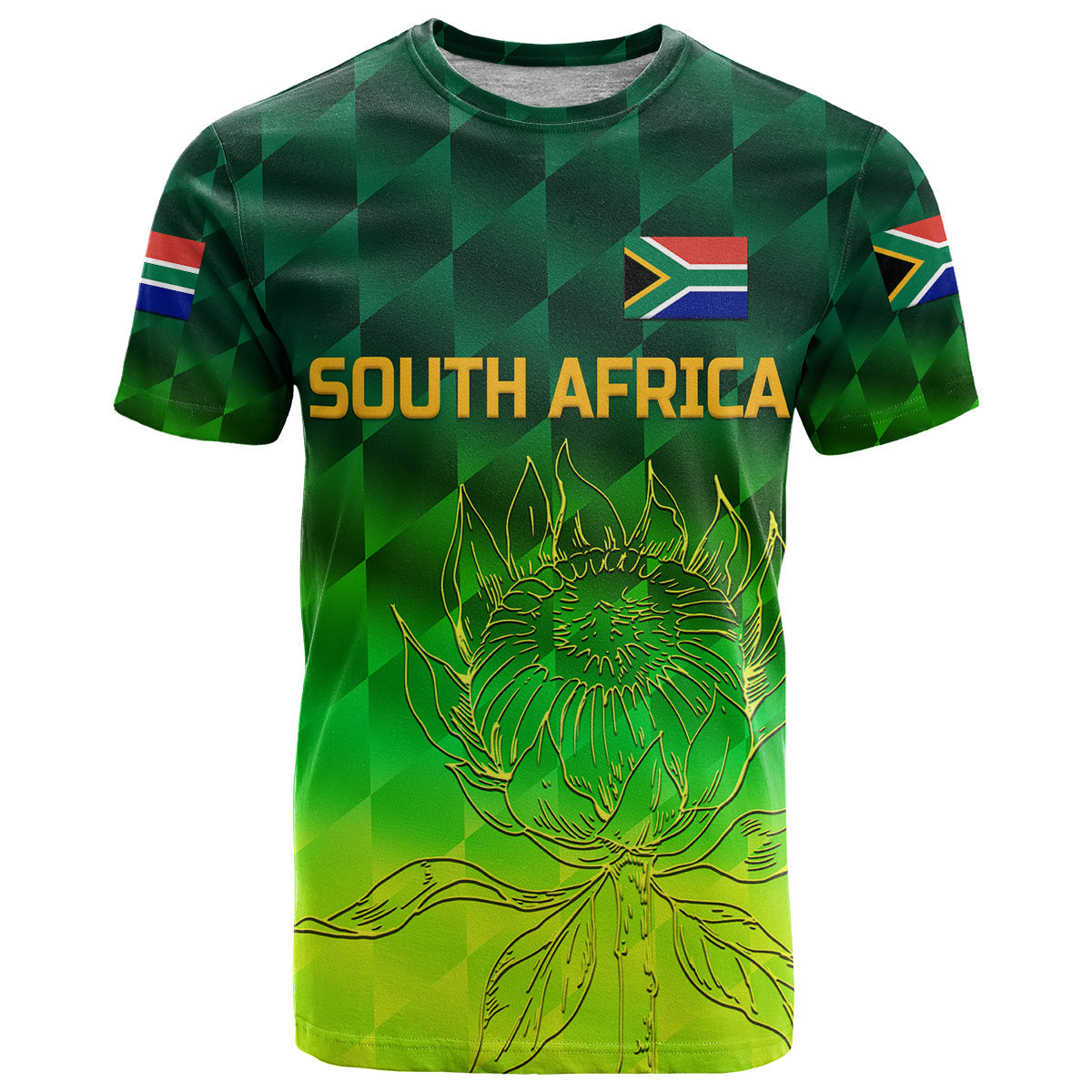 Custom South Africa Proteas Cricket T-Shirt Simple Gradient Green Graphic Tee