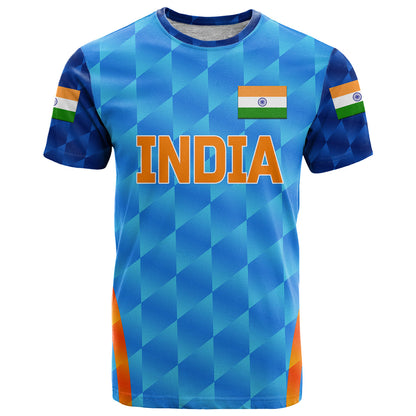 Custom India Cricket T-Shirt Men In Blue Unique Light Blue Graphic Tee