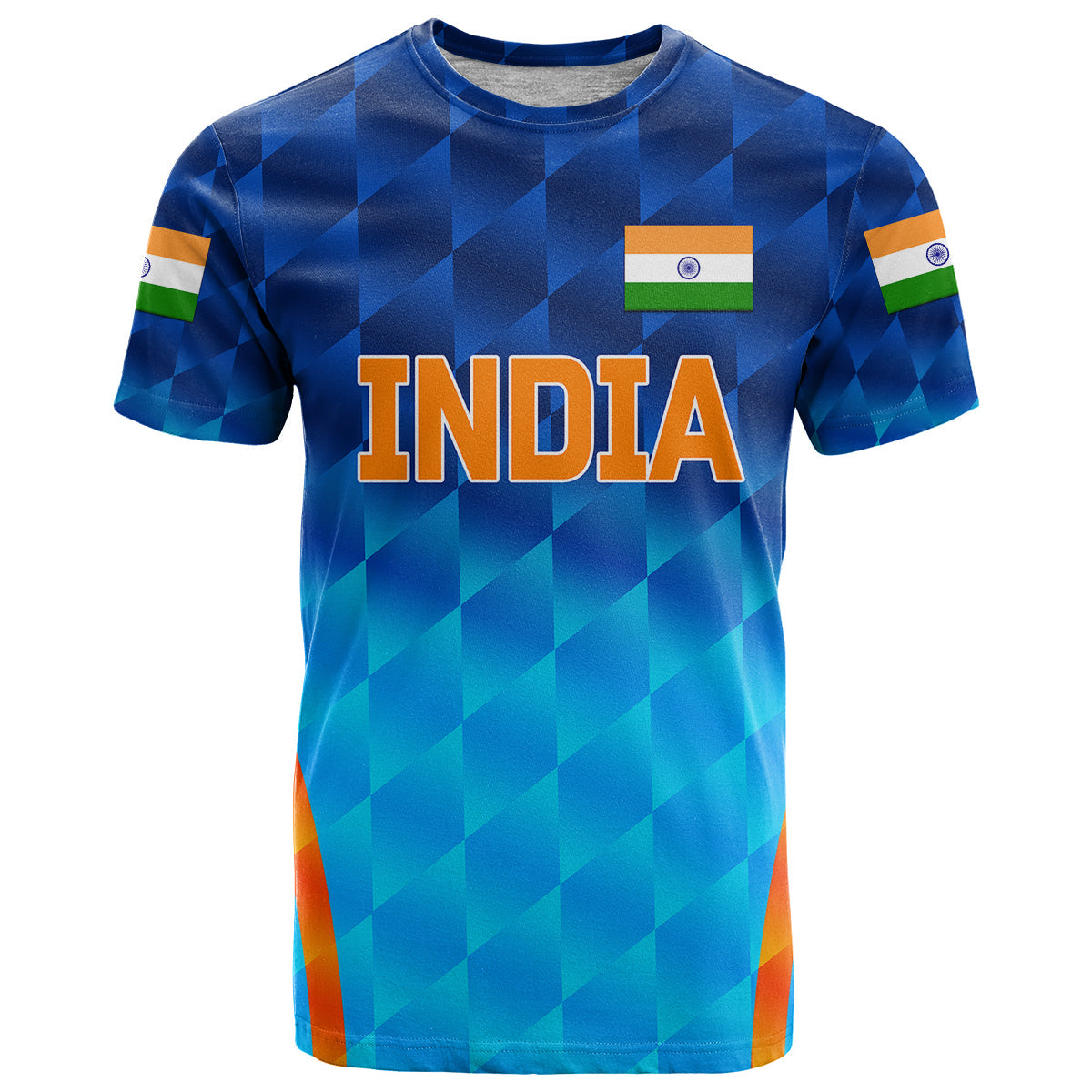 Custom India Cricket T-Shirt Men In Blue Unique Gradient Blue Graphic Tee