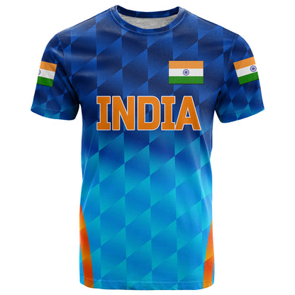 Custom India Cricket T-Shirt Men In Blue Unique Gradient Blue Graphic Tee