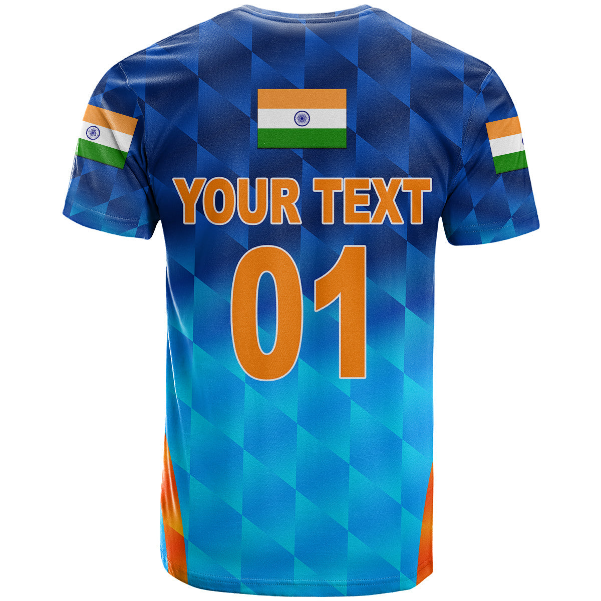 Custom India Cricket T-Shirt Men In Blue Unique Gradient Blue Graphic Tee