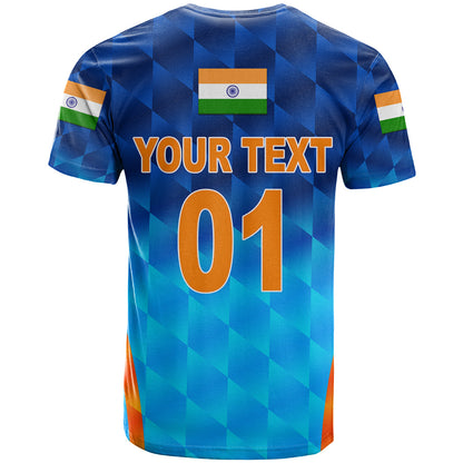 Custom India Cricket T-Shirt Men In Blue Unique Gradient Blue Graphic Tee
