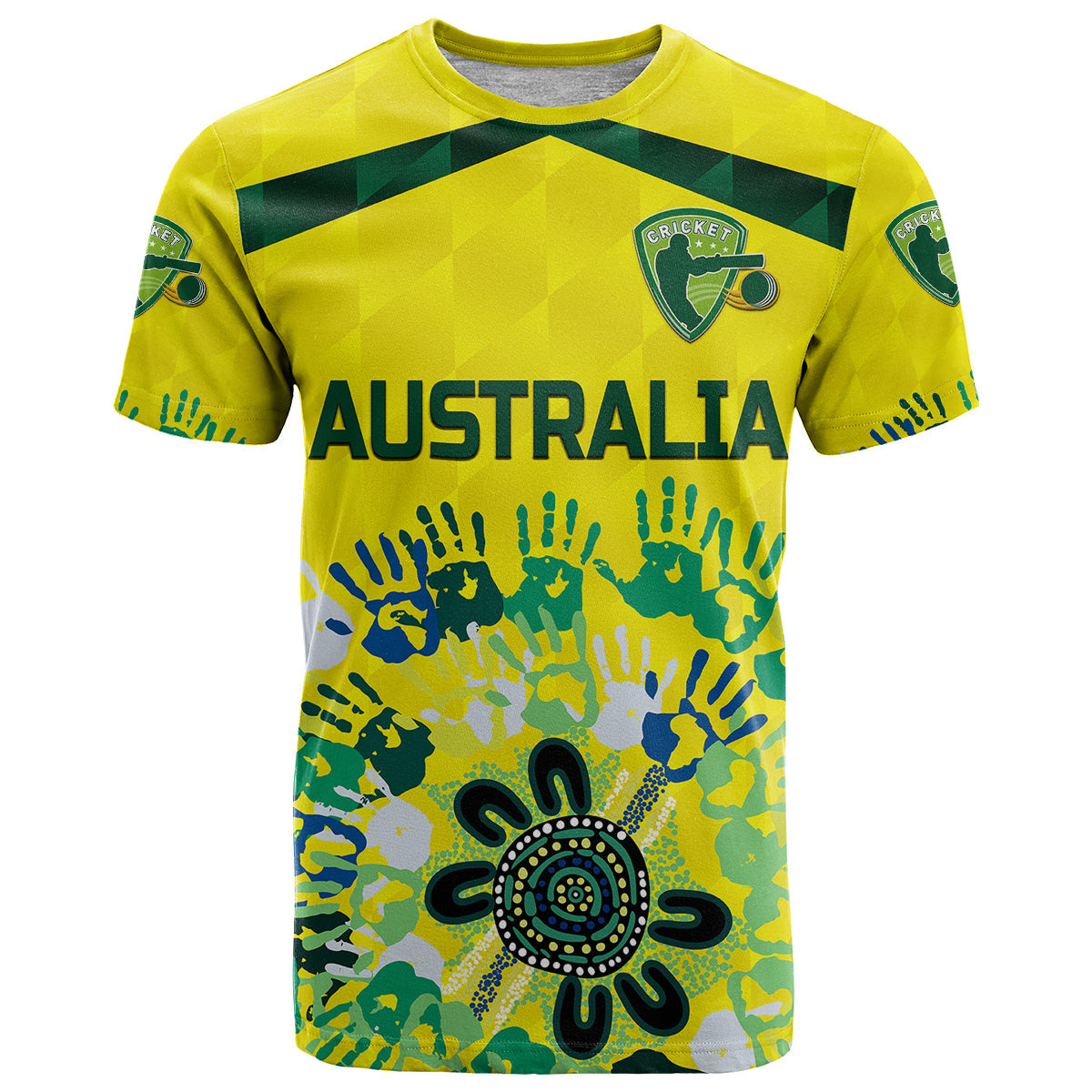 Custom Australia Cricket T-Shirt Aboriginal Style Unique Yellow Graphic Tee